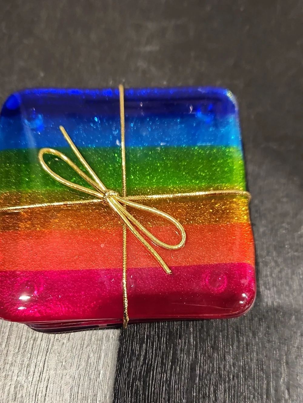 EUC SET OF 4 Rainbow Fused Glass Art Coasters